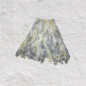 Multiples Midi Maxi Skirt Women's M White Yellow Blue Abstract Print Lace Flowy